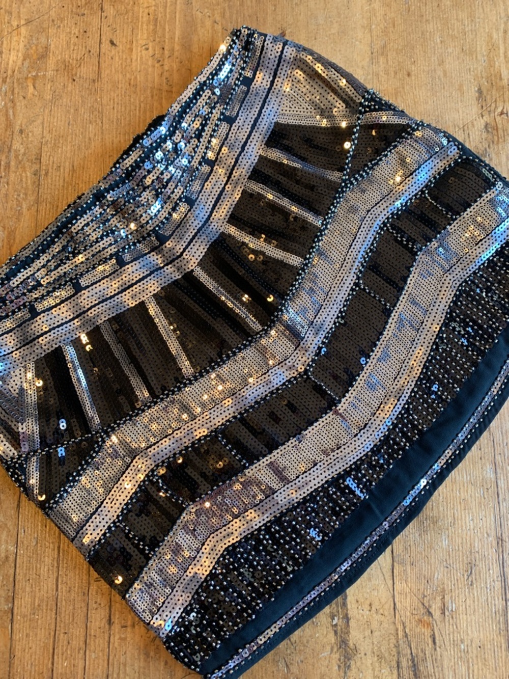 Black Sequin Chevron Mini Skirt - Women